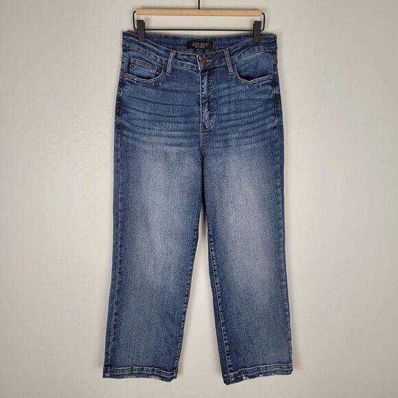 Judy Blue Size 29 Wide Leg High Rise Crop Jeans Stretch Denim Blue - Picture 2 of 12